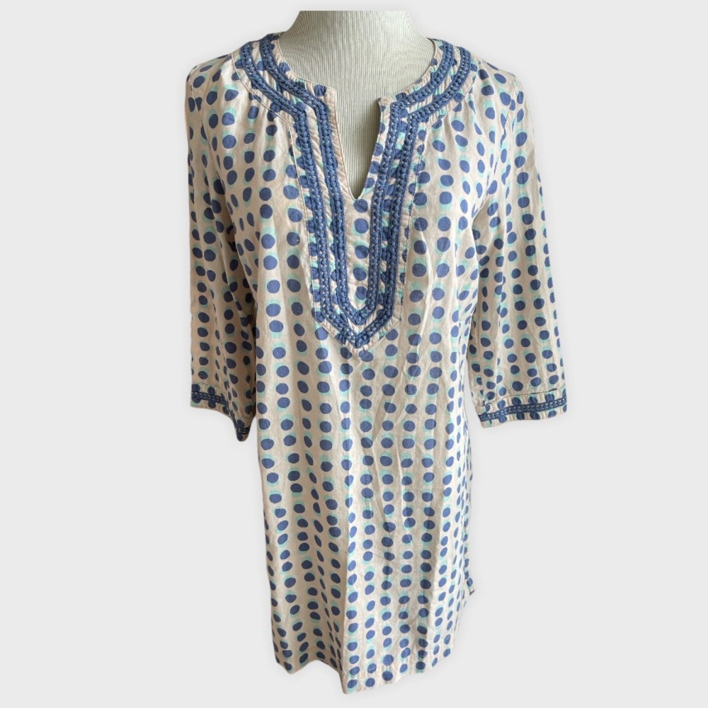 Boden Tunic Dress Size 6R Cotton Polka Dot Pink Peach Blue Teal Green Aqua Mint